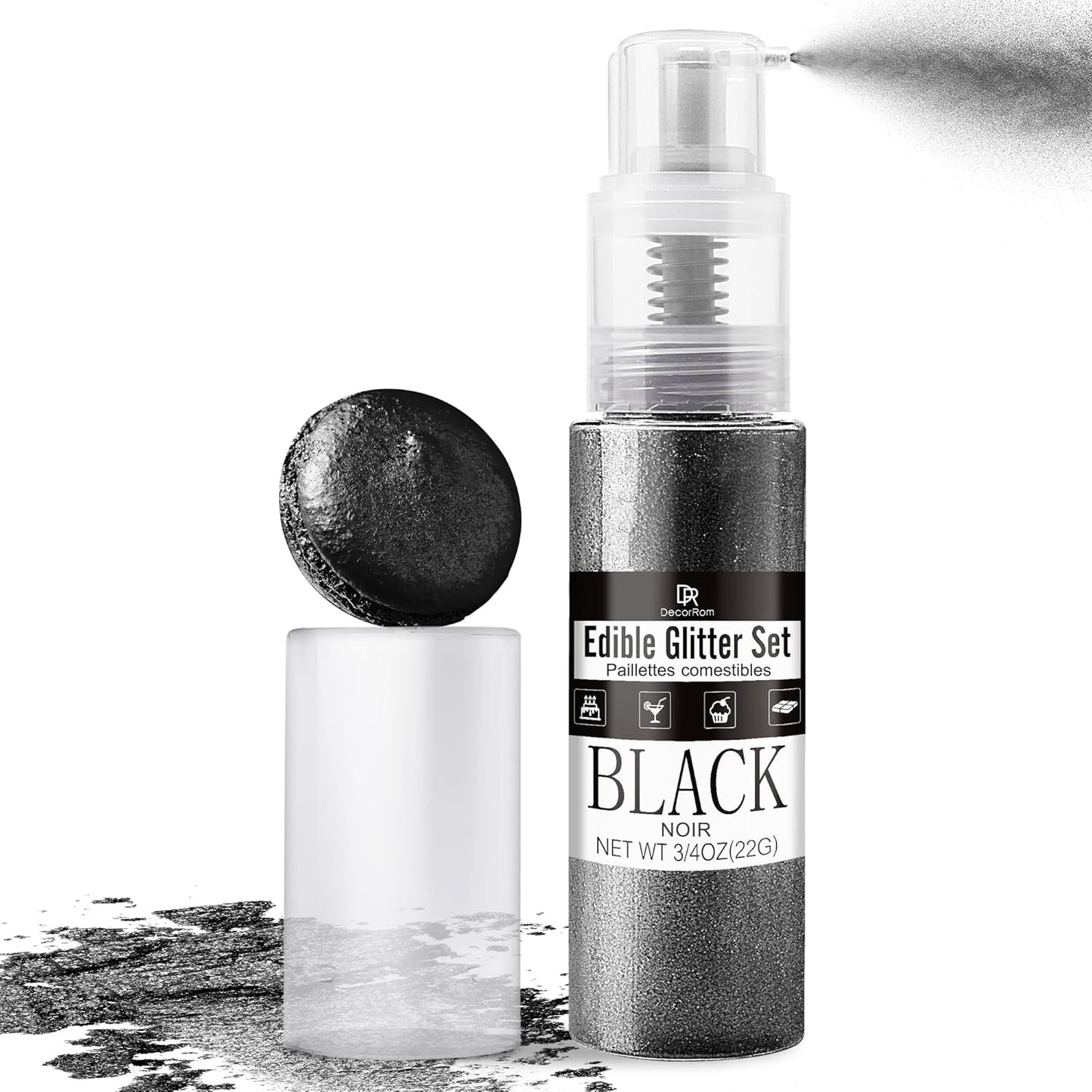 Edible Glitter Spray - 3/4oz Luster Dust Edible Food Grade Glitter Shimmer Dust Powder for Cocktails, Drinks, Cake Decorating - Metallic Food Coloring Powder for Wine, Candy, Cookie, Icing (Black)