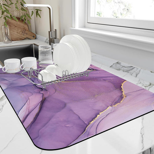 Dish Drying Mat Colorful Abstract Marble Texture Coffee Mat,12"X19" Bsorbent Dish Drying Pad for Sink Dishes or Under Rack Kitchen Counter Accessories Absorbent Hide Backed Drying Mat