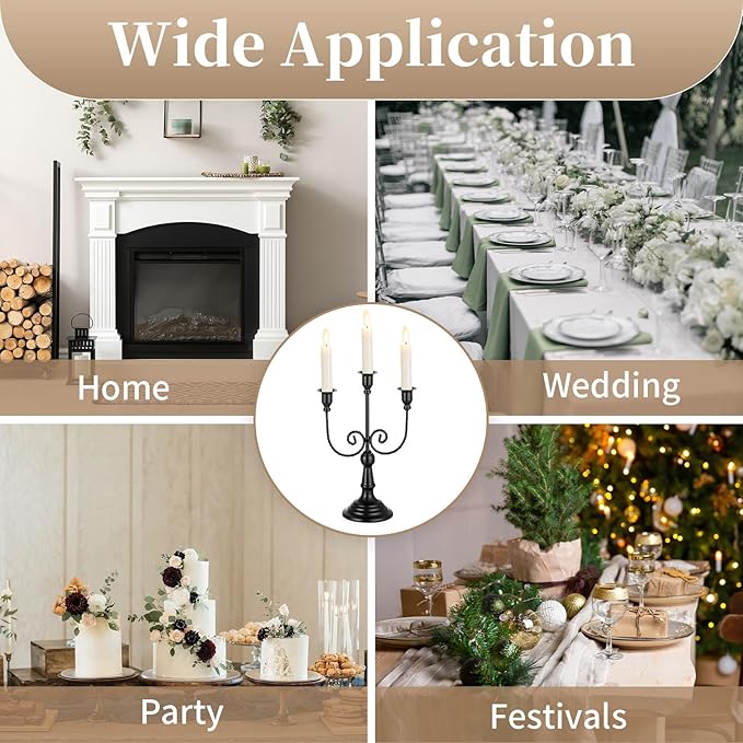 Sziqiqi Candle Holders 3-Arms Candelabra - Black Halloween Candelabras Metal Candleholder Stands Decoration for Thanksgiving Christmas