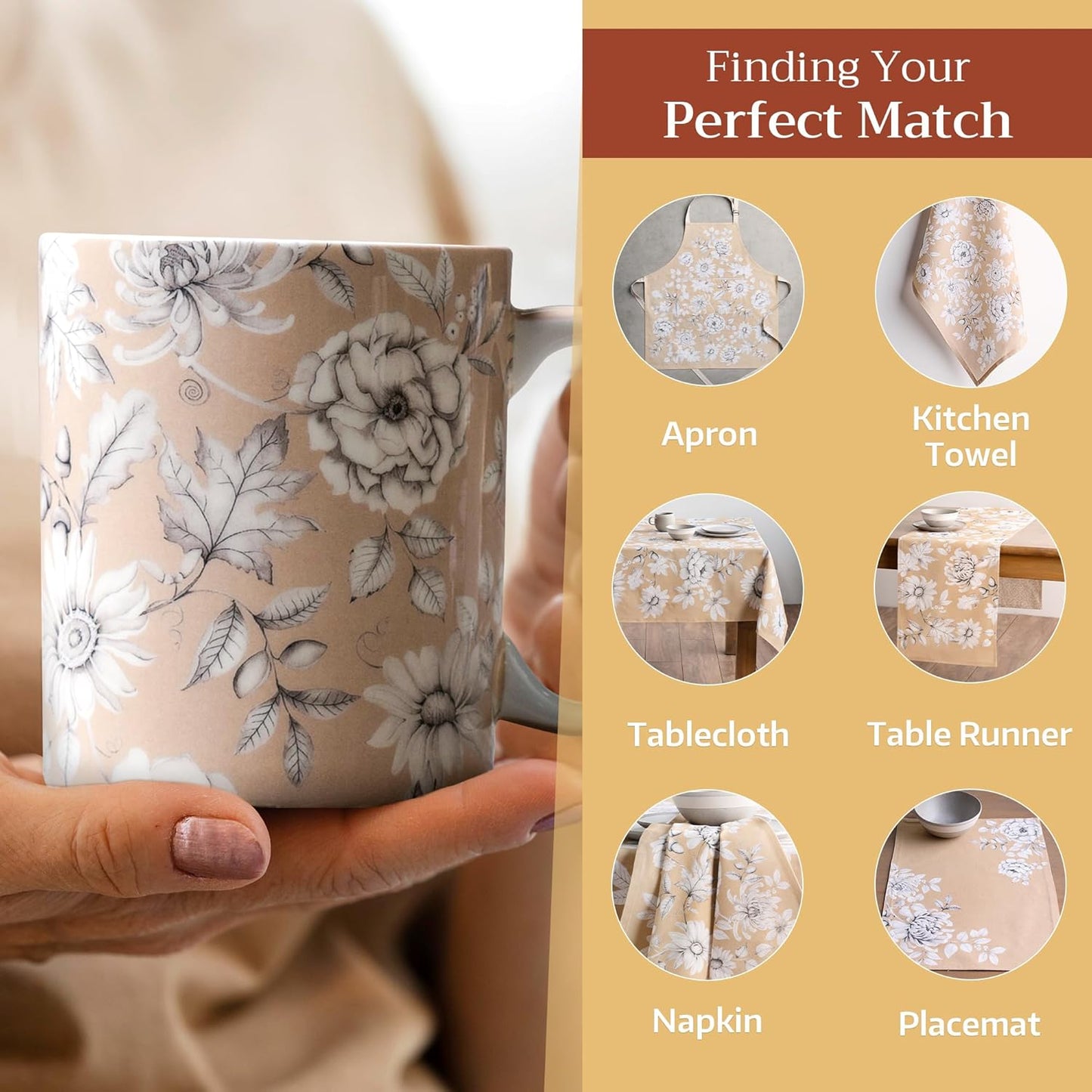 Maison d' Hermine Coffee Mug with Handles Fine Bone China Mugs Pack of One Tea Cups for Hot Beverages Cappuccino Latte Home Restaurant Office Perfect for Gift (Pretty Autumn - Pretty Mono, 12 Ounce)