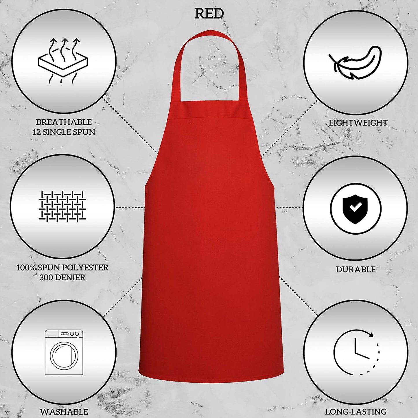 GREEN LIFESTYLE 12 Pack Bib Apron - Unisex Red Aprons, Machine Washable Aprons for Men and Women, Kitchen Cooking BBQ Aprons Bulk (Pack of 12, No Pockets, Red)