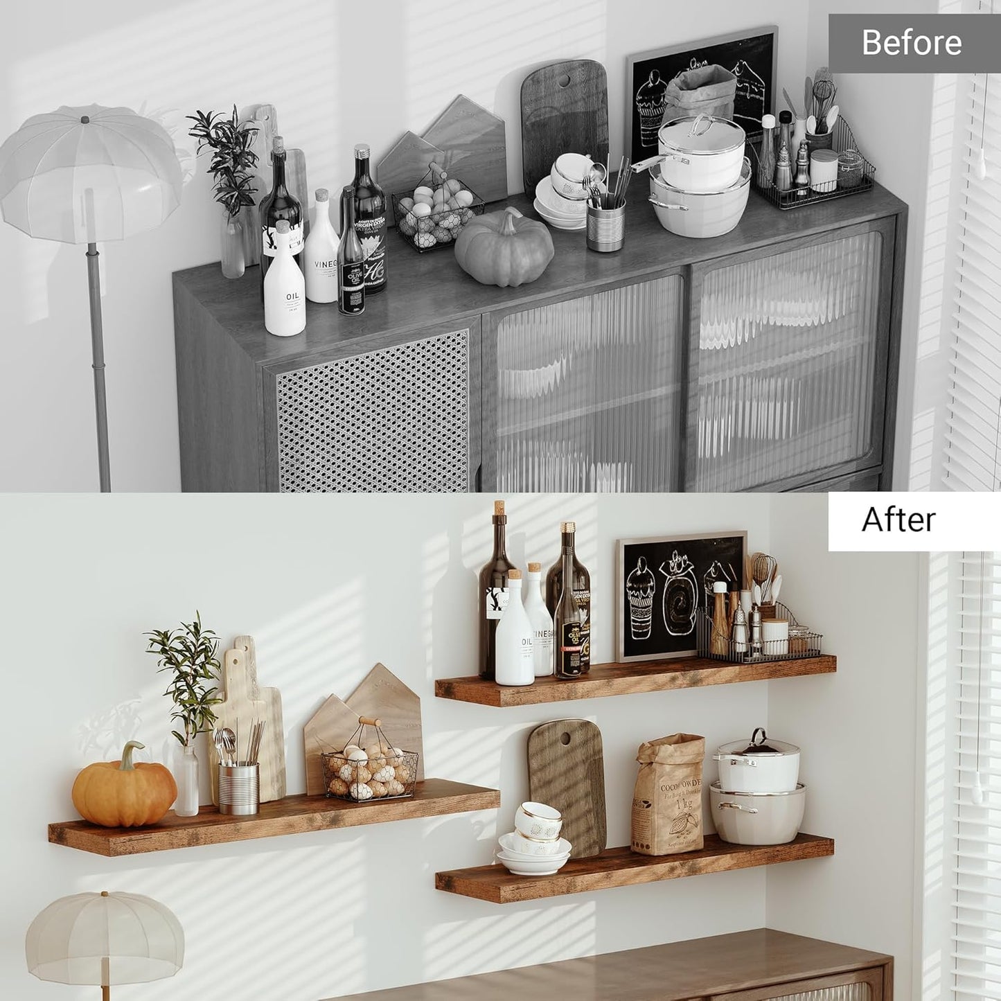 Vivelove Farmhouse Single Floating Shelves for Wall 48 in x 10.3in x 1.8in, Large Wall Long Shelves Heavy Duty 80 lbs for Bedroom, Living Room, Kitchen, Office, Rustic Shelf Book Home Decor, Brown