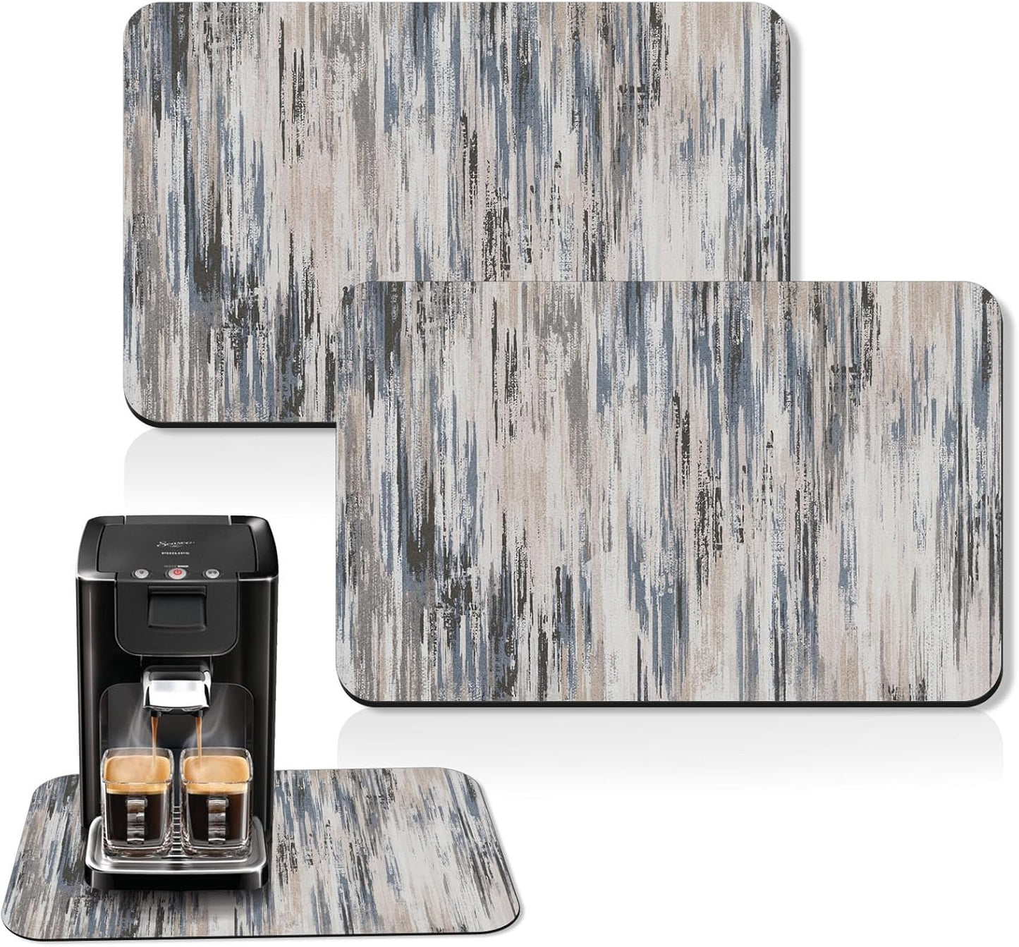 Arttown Coffee Mat for Countertops, Abstract Tan Minimalism Grey Dish Drying Mat 2 Pcs for Kitchen Bar Accessories, Fit Under Coffee Maker Espresso Machine Dish Rack Hide Stain Rubber 12x19in