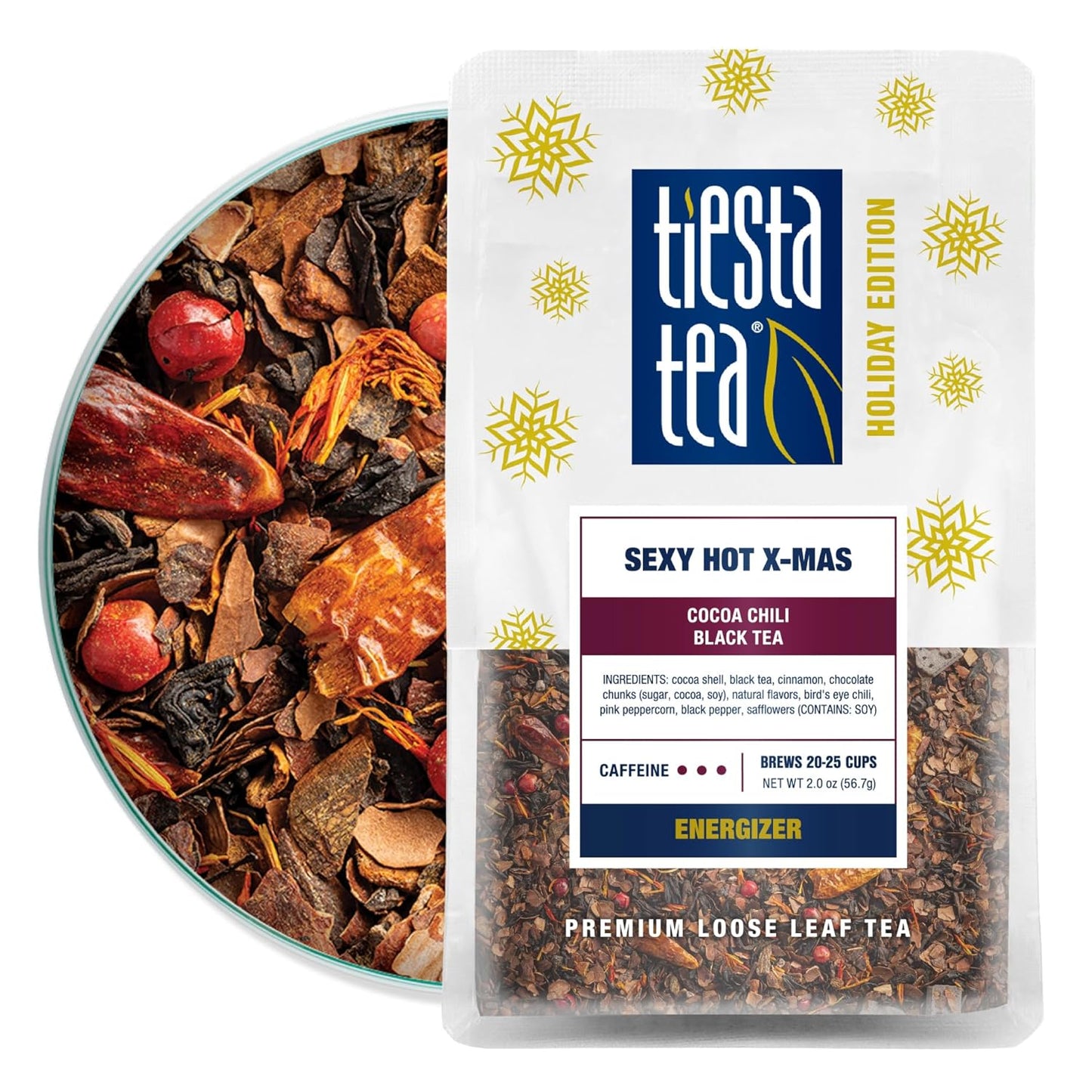 Tiesta Tea - Sexy Hot Christmas Tea, Loose Leaf, Cocoa Chili Black, Premium High Caffeinated Blend, Spicy Black, Make Hot or Iced, Brews Up to 25 Cups, 2 Ounce Resealable Bulk Pouch