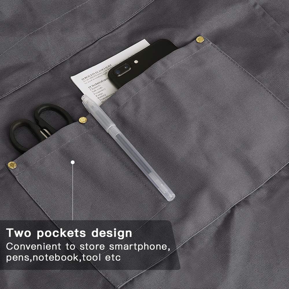 Mignongirl Crossback Apron with Pockets x2,Split Apron with Adjustable Straps,M-XXL