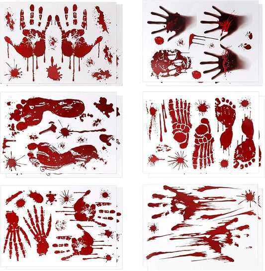 DC-BEAUTIFUL Halloween Bloody Handprint Footprint Horrible Window Stickers, 12 Sheets Decoration Clings for Window Wall Floor Glass Bathroom Outdoor Indoor Halloween Party