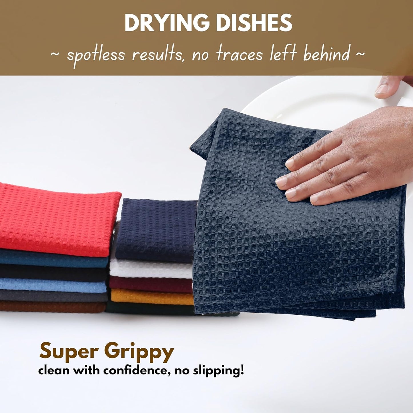 Native Fab 6 Pack Waffle Dish Cloths - 100% Cotton, Absorbent, Quick Drying & Soft Towels for Cleaning, Cooking & Baking - Ideal for Home, Restaurants & Cafes - 12x12 Inches - Navy Blue