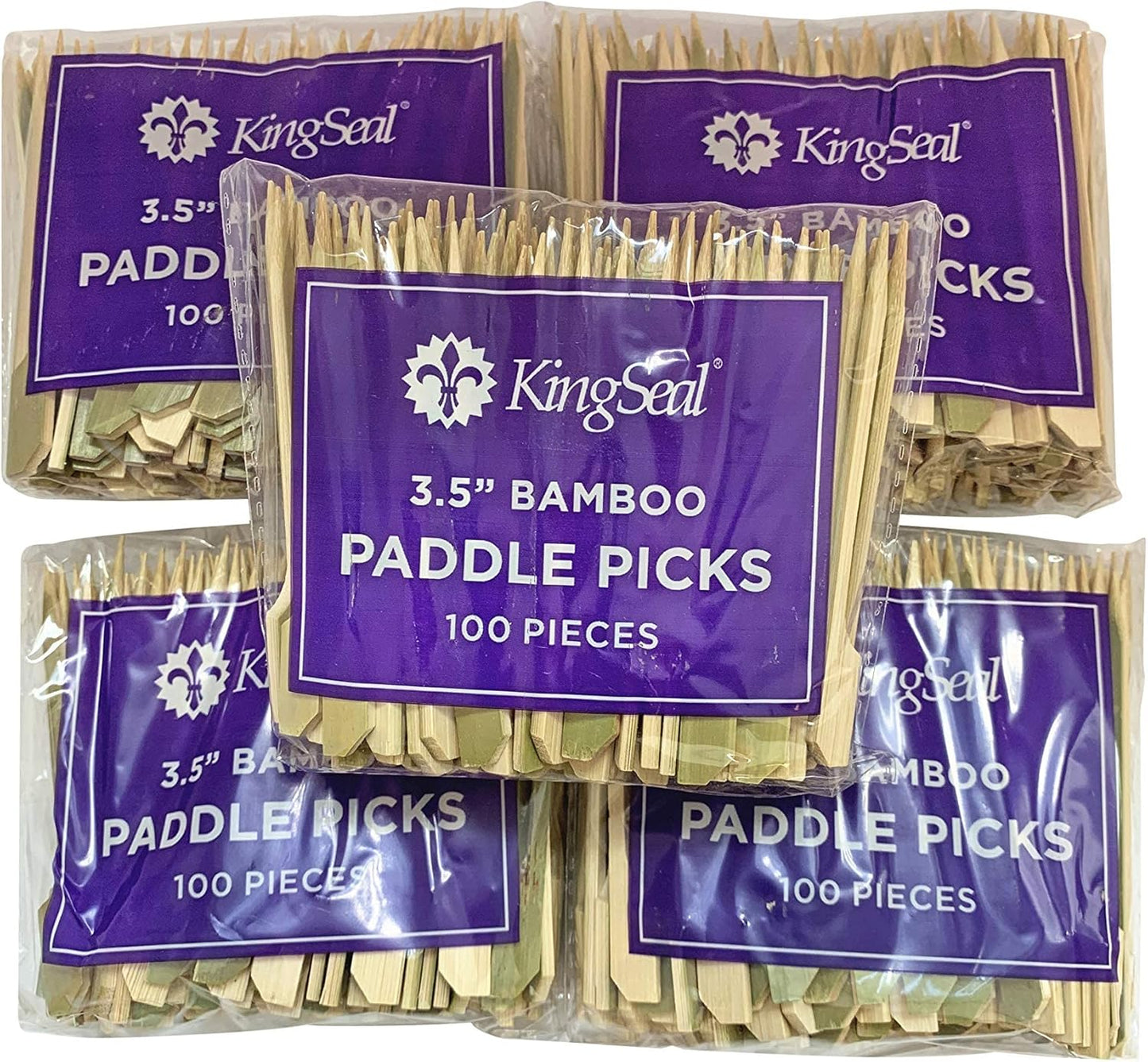 1000 Count | KingSeal Natural Green Bamboo Wood Paddle Picks, Skewers for Appetizers and Cocktails, 3.5 Inches, Bulk Pack - 10 Packs of 100