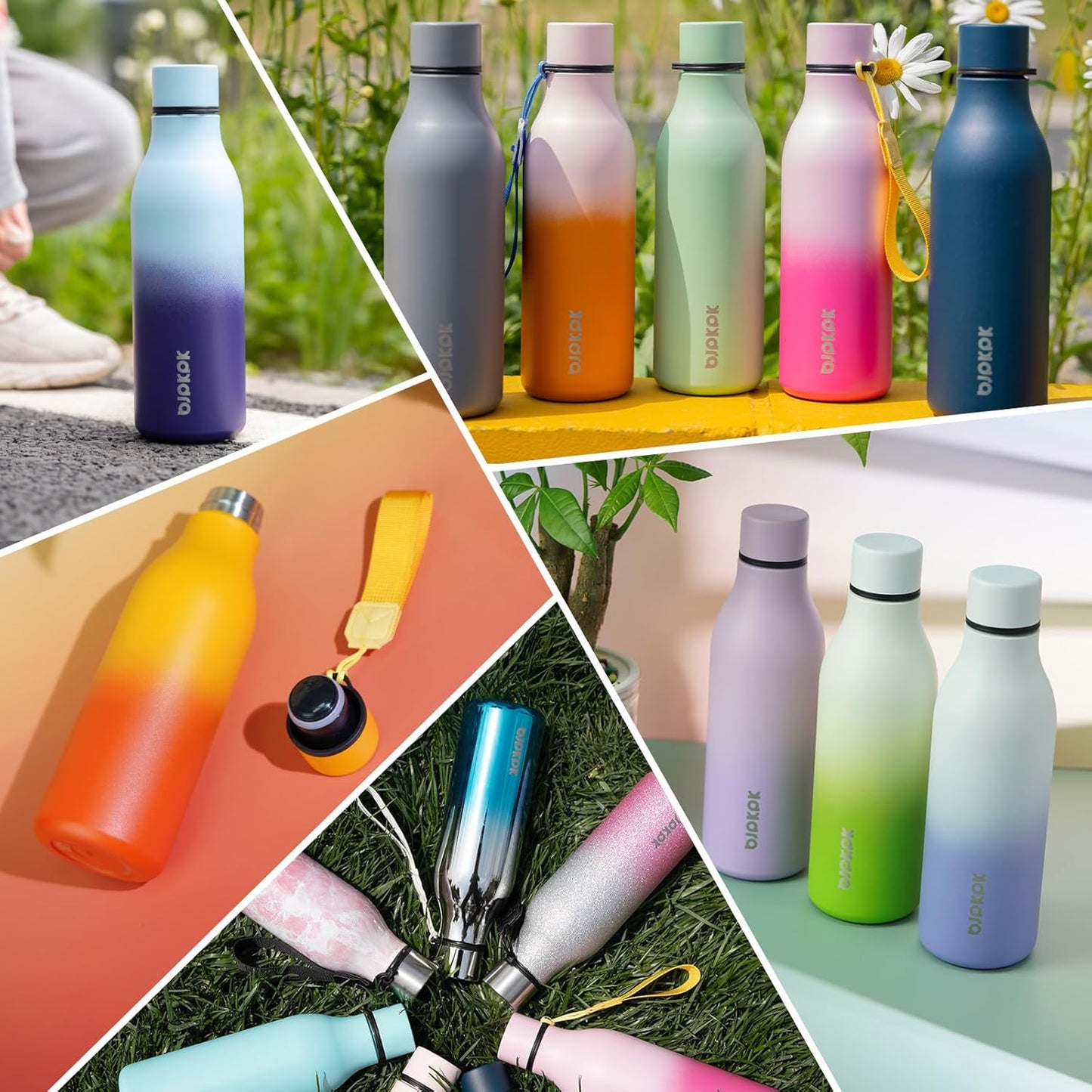 BJPKPK Insulated Water Bottles, 18 oz Stainless Steel Metal Water Bottle with Strap, BPA Free Leak Proof Thermos, Mugs, Flasks, Reusable Water Bottle for Sports & Travel, Dawn