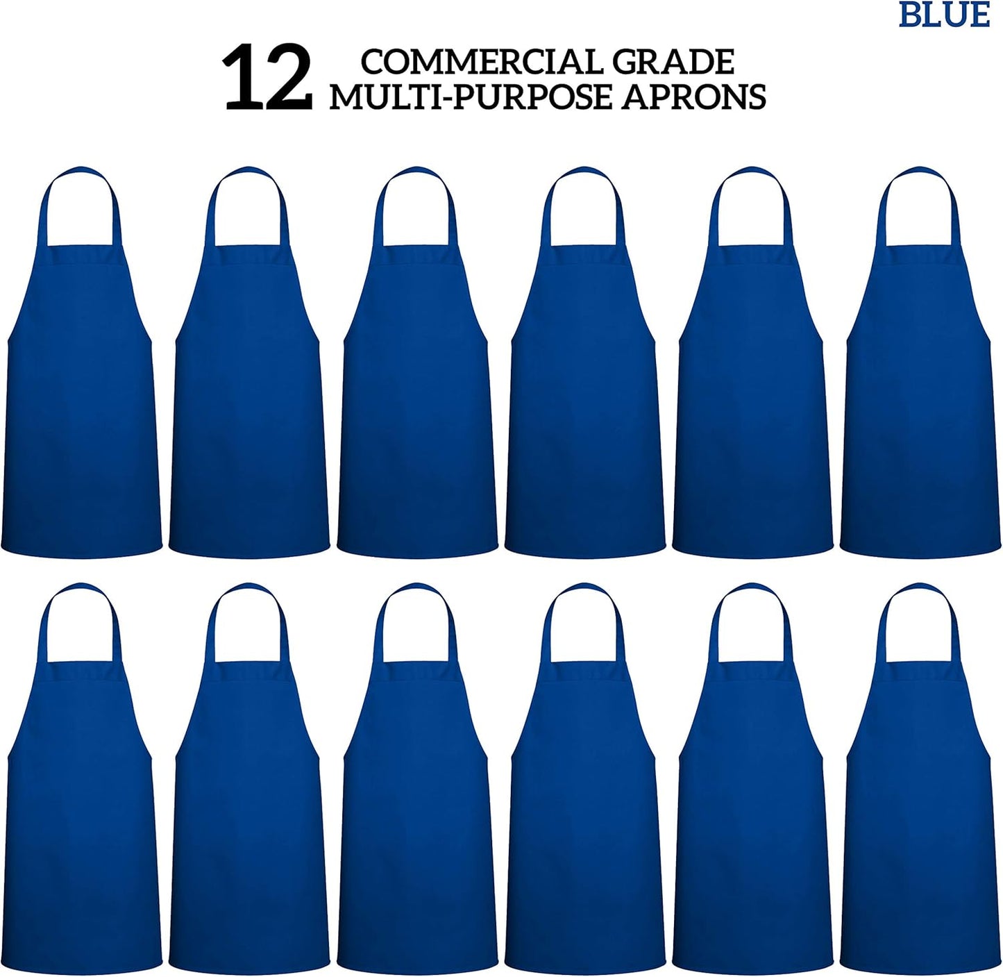 GREEN LIFESTYLE 12 Pack Professional Chef Apron – Grilling Aprons for Men, Waterproof Cooking Apron for BBQ, Work or Restaurant Use, Kitchen Aprons for Women – Royal Blue, No Pockets