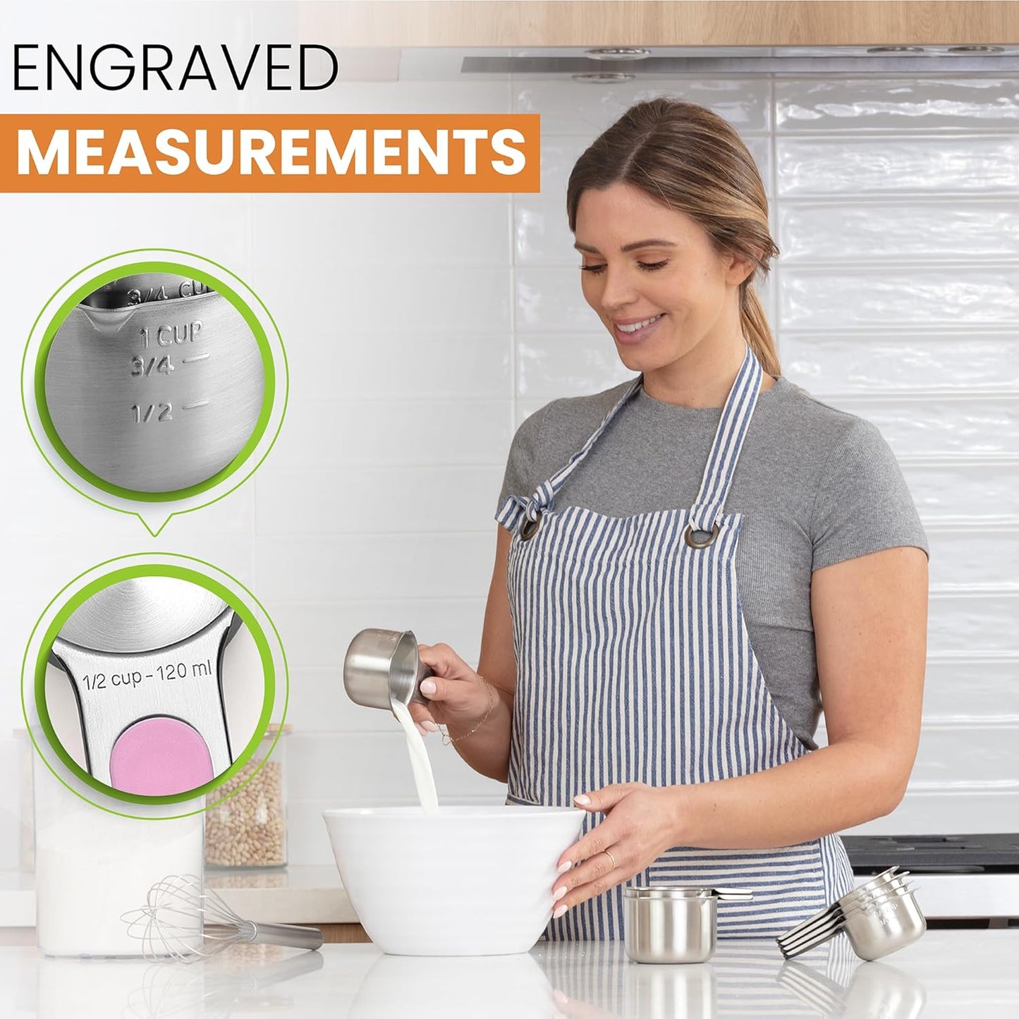 Spring Chef Magnetic Stainless Steel Measuring Cups (Patent Pending), Kitchen Tools with Easy to Read Markings for Measuring Dry or Liquid Ingredients, Set of 7, Pastel