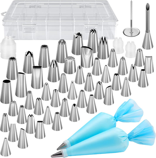 Kootek 54 in 1 Piping Bags and Tips Set with 13 Large Size Piping Tips, 35 Standard Size Icing Tips, 2 Reusable Pastry Bags 12 Inch, Cake Decorating Kit Supplies, Frosting Piping Kit for Cake, Cupcake