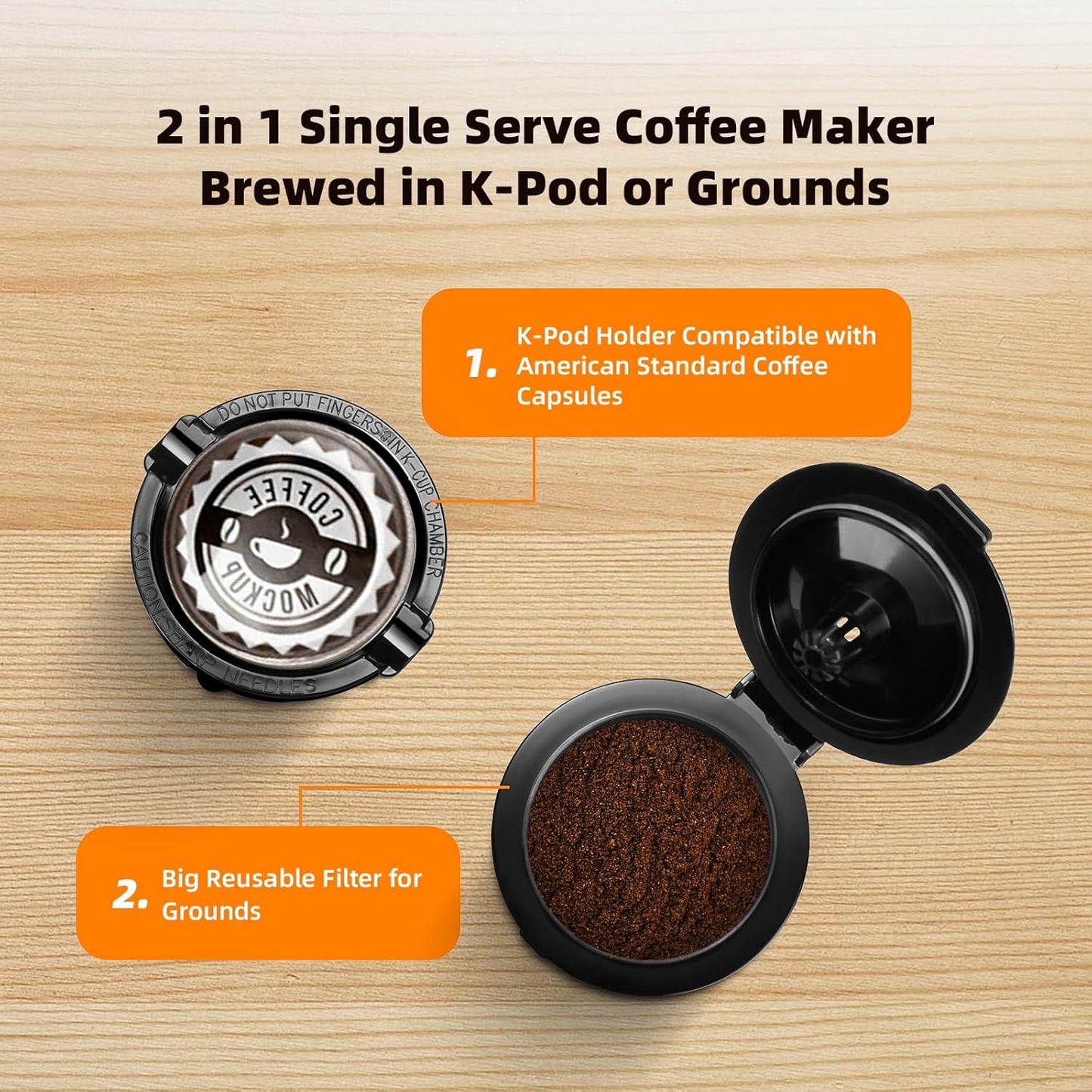 Mini Single Serve Coffee Maker for K Cup and Ground Coffee, Fast Brew One Cup Coffee Machine with Descaling Reminder and Water Window, 6 to 12 oz. Brew Sizes, Black