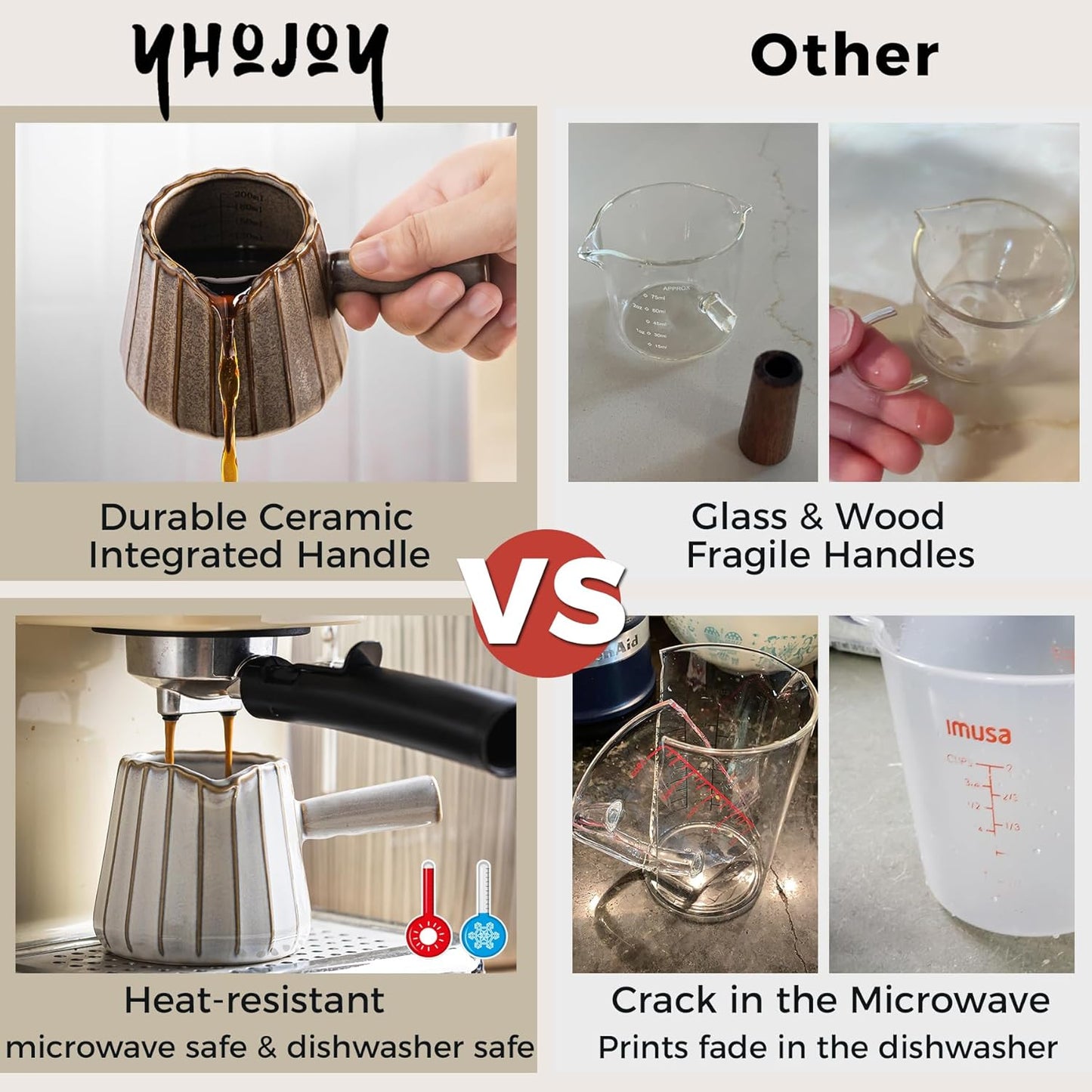 Espresso Cups, Ceramic Espresso Measuring Cup with Handle, Expresso Shots Cups with Scale, Espresso Accessories, 200ML /6 OZ, Light Green