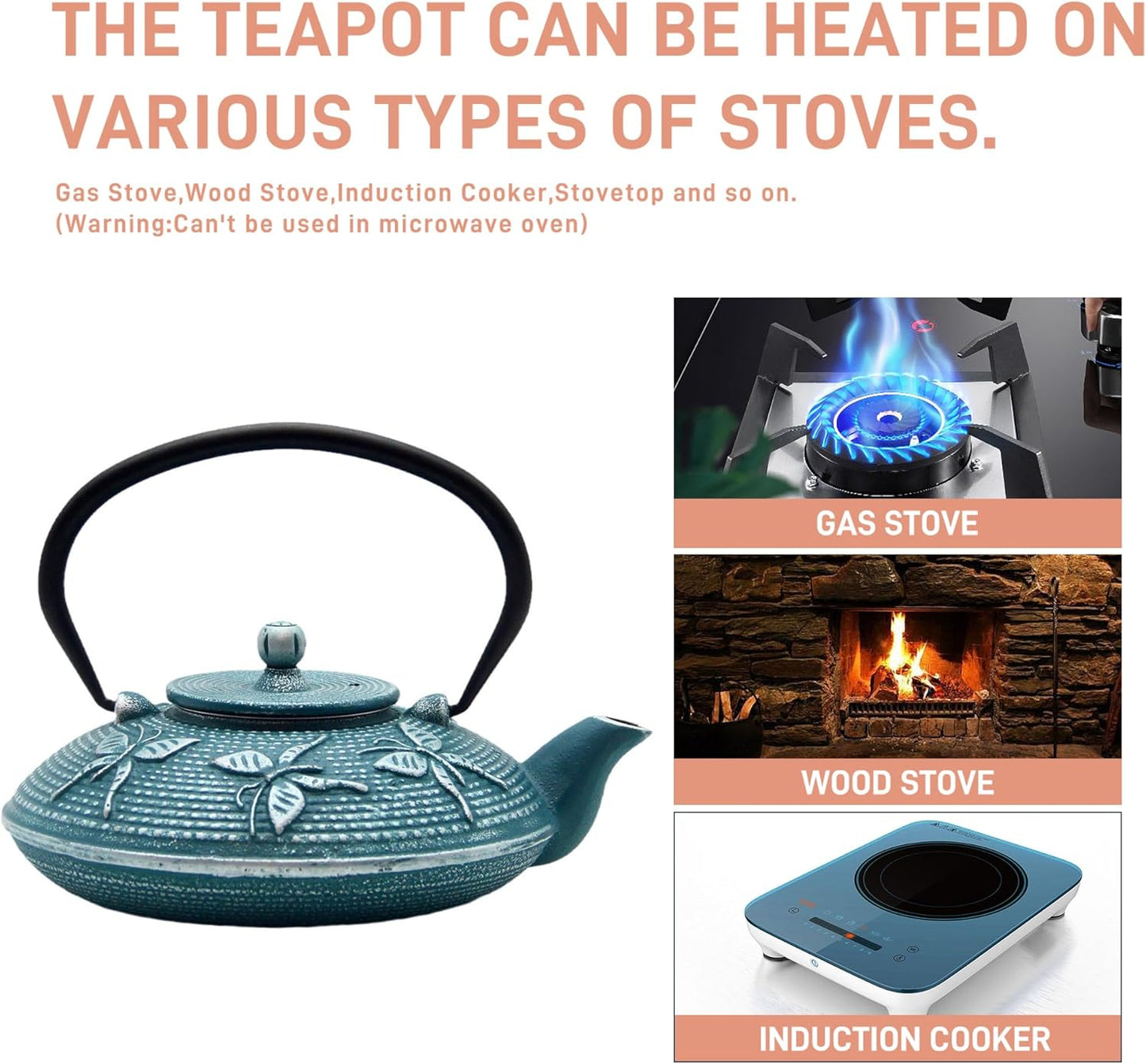 Cast Iron Teapot,SECHUDO Tea Kettle Coated with Enameled Interior for Loose Tea,Cast Iron Teapot with Stainless Steel Infuser for Stovetop Safe (27.1oz Flat Butterfly Pattern)