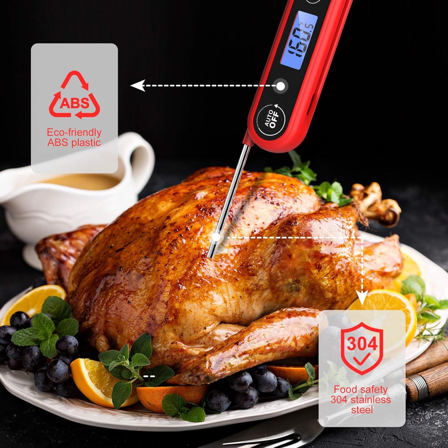 Meat Thermometer for Cooking, Instant Read Food Thermometer with Backlight Waterproof, Kitchen Digital Candy Thermometer for Grill BBQ Baking Water Milk Smoker Oil Deep Fry Liquids Turkey
