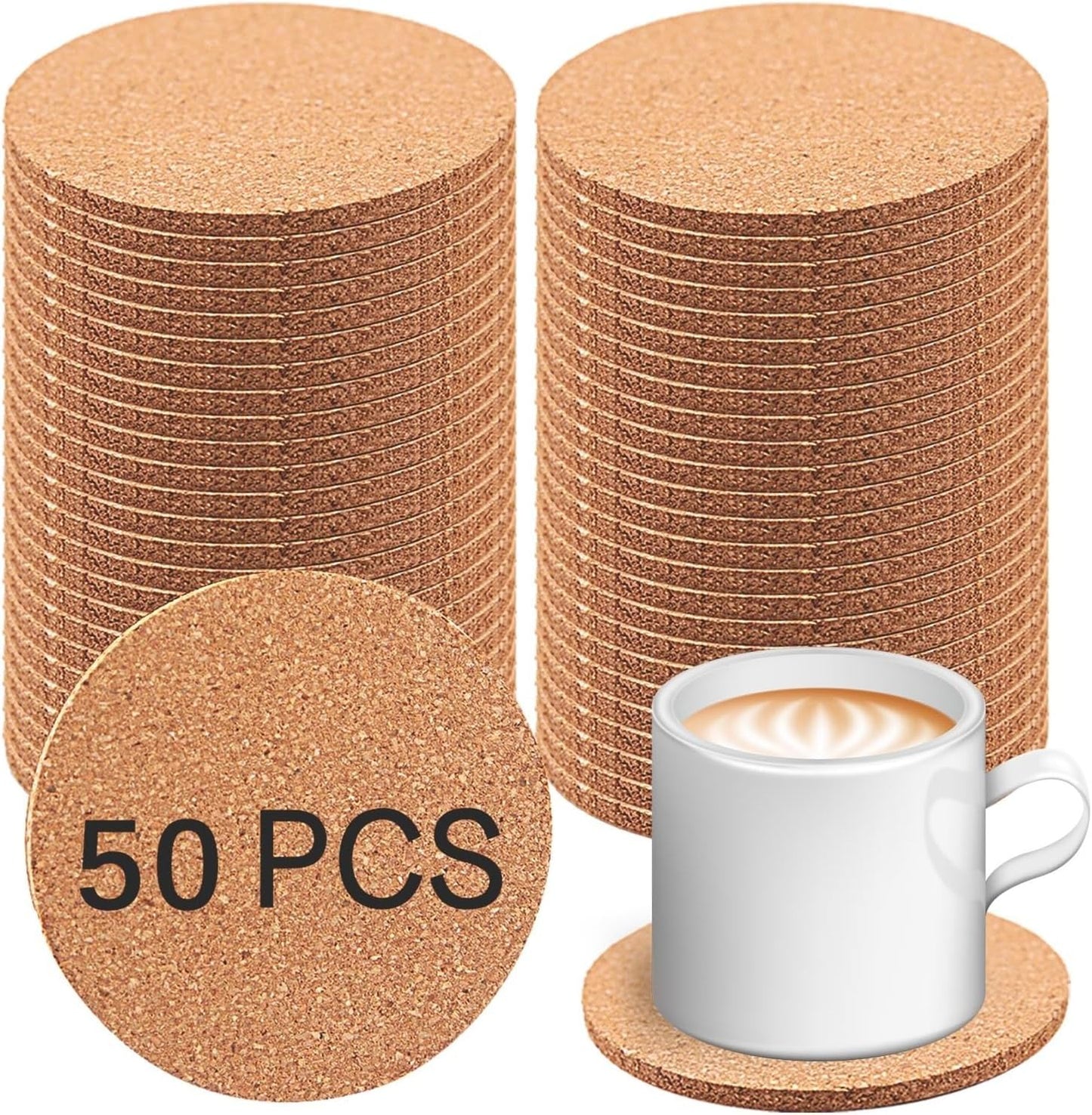 50 PCS Cork Coasters for Drinks, Bulk Blank Coasters DIY Crafts, Non-Slip, Heat-Resistant, Absorbent and Reusable Coffee Coaster for Home Tabletop Decoration