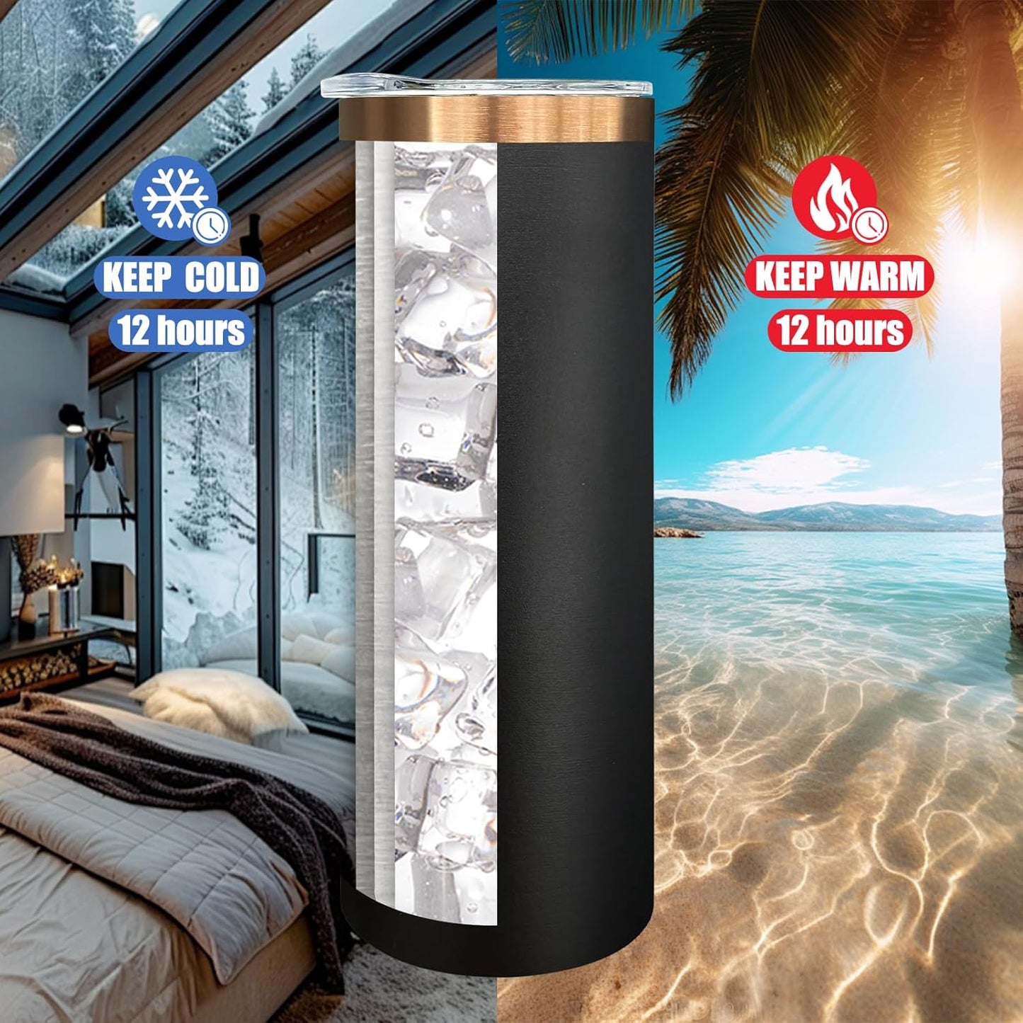 20 oz Skinny Tumblers Bulk 4 Pack, Stainless Steel Insulated Tumbler with Lids and Straws, Slim Double Wall Powder Coated Travel Coffee Mugs Reusable Cup for Hot Cold Drinks (Black,4 pack)