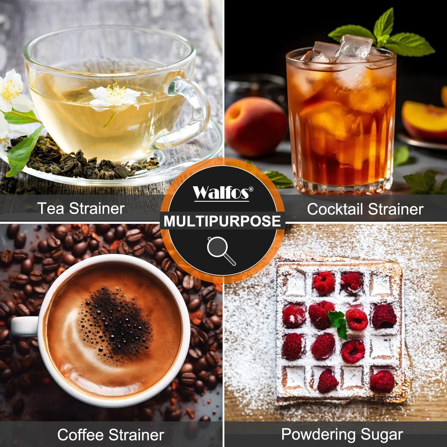 Walfos Small Fine Mesh Strainer for Cocktail & Tea, Mini Stainless Steel Sieve with Handle, 3.15 Inch Metal Strainers for Juicing, Coffee, Drinks, Tea Herbs