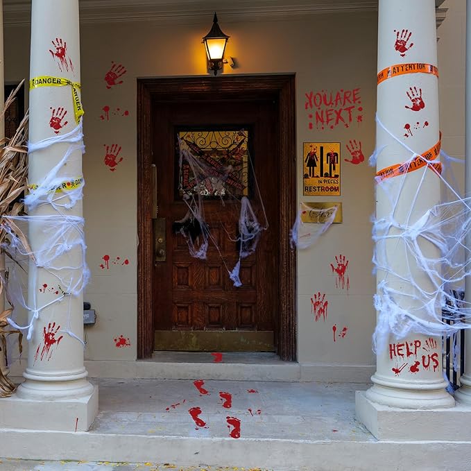 Halloween Window Clings Decorations, Bloody Handprint and Footprint Stickers, Scary Halloween Party Decor for Windows and Cars, Indoor/Outdoor Use - 12 Sheets