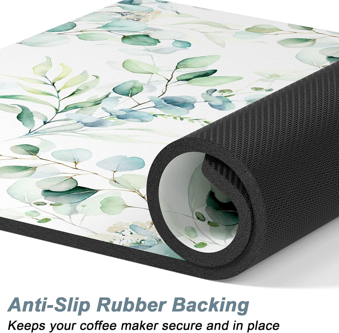 Rnivvi Coffee Mat, 12" x 19" Cute Minimalism Design Coffee Bar Mats for Espresso Machine Station Accessories and Organizer, Hide Stain Rubber Backed Absorbent Dish Drying Pad for Kitchen Counter,White