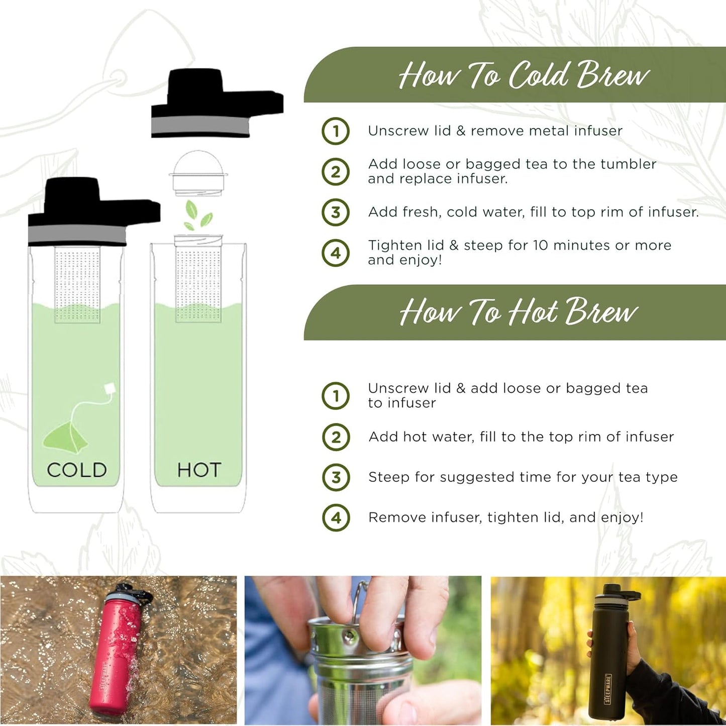 The Tea Spot Steepware Tea Tumbler,Tea Thermos, 22oz, Fog Grey- Travel Bottle with Tea Infuser for Loose Leaf Tea or Iced Coffee - Sleek Double-Walled Insulated Bottle