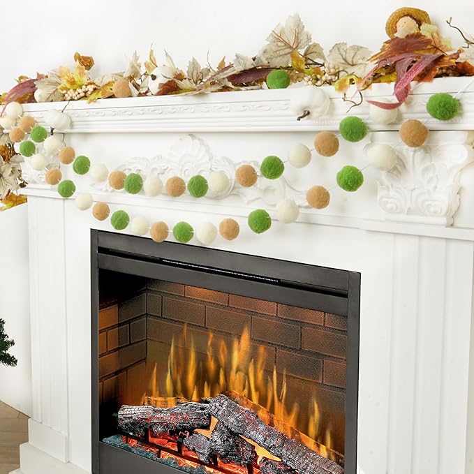 TBD Decor 2pk Pom Pom Garland 13FT Colorful Large Felt Ball Garland Fall Decoration for Mantle,Indoor Holiday Wedding Birthday Party Supplies(Green Brown)