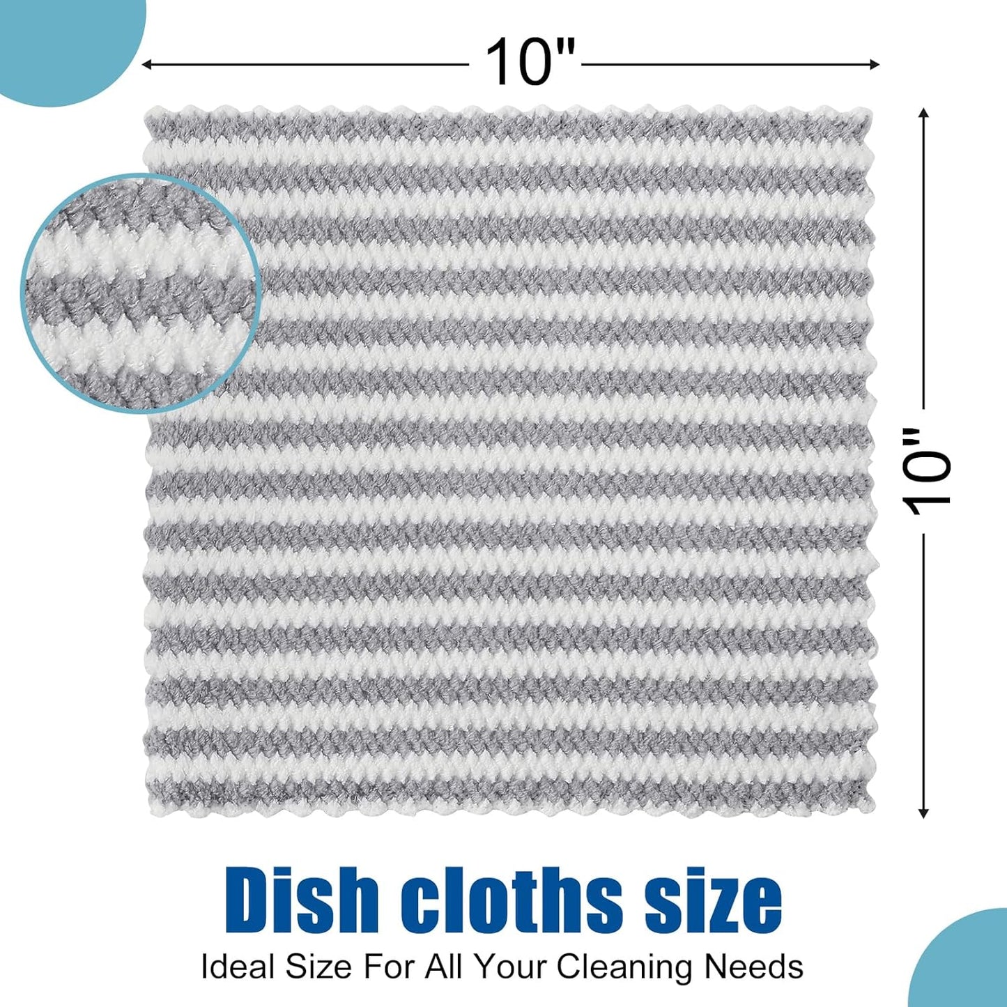 Homaxy 12 Pack Kitchen Dish Cloths, Ultra Soft and Absorbent Dish Towels, Reusable Fast Drying Microfiber Cleaning Cloth, Coral Velvet Wave Design No-lint, 10 x 10 inches, Grey