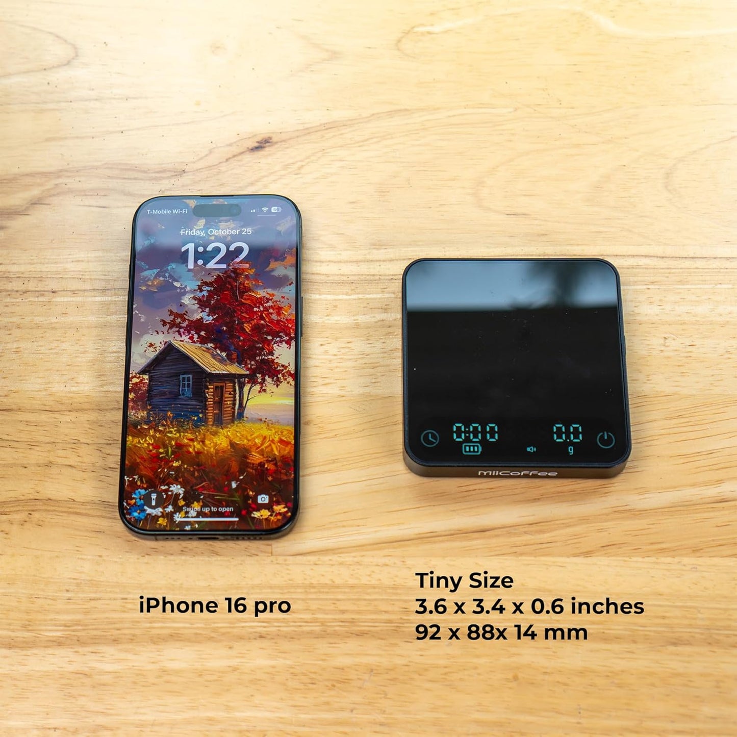 MiiCoffee Minipress Coffee Scale, Auto Timer for Espresso and Pour-Over Coffee, Aluminum Body & Glass Top