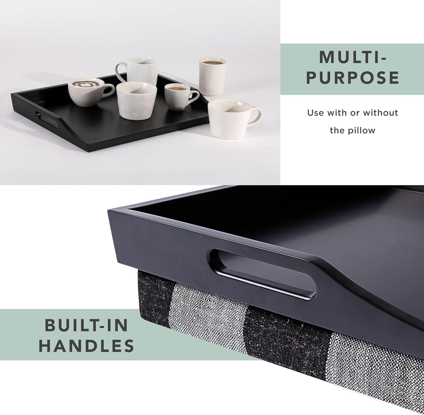 ROSSIE HOME Wood Bed Tray Lap Desk - Set of Two - with Hyacinth Storage Basket - Buffalo Check - Fits up to 15.6 Inch Laptops - Style No. 70108