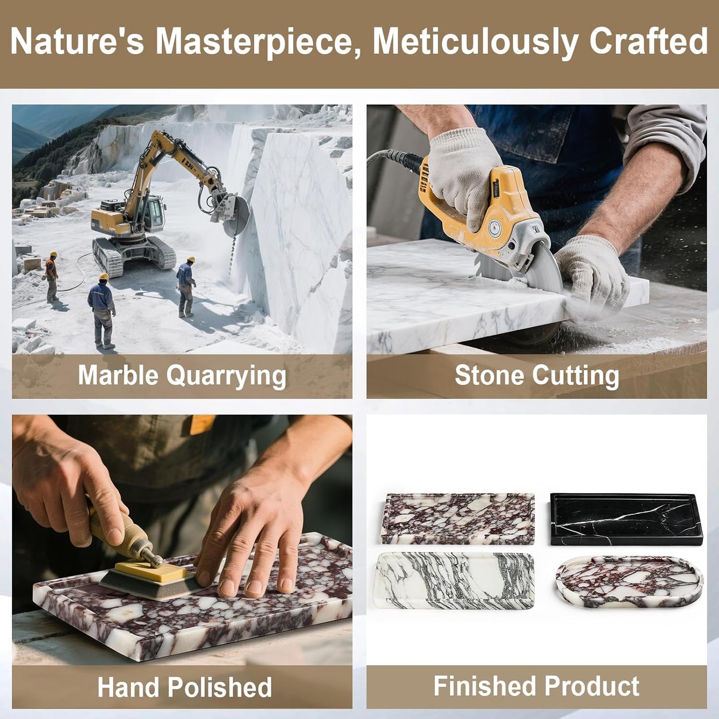 Natural Marble Vanity Tray - Moujings Genuine Marble Perfume Tray for Bathroom Decor, Stone Bathroom Vanity Organizer Tray for Kitchen Counter, Candles, Jewelry, Coffee, Makeup, Key