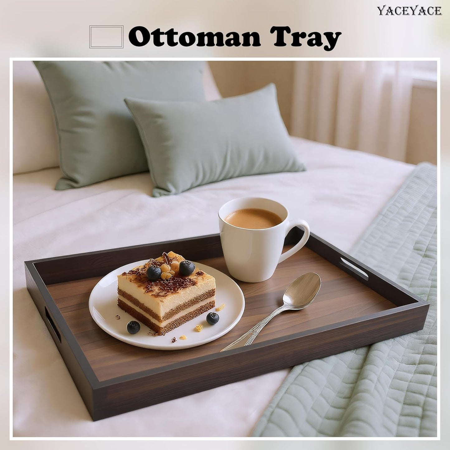 Wood Serving Tray with Handles,17"x12.5"x1.5" Large Serving Tray for Ottoman, Party, Dining, Coffe Table, Home Decor, Bathroom