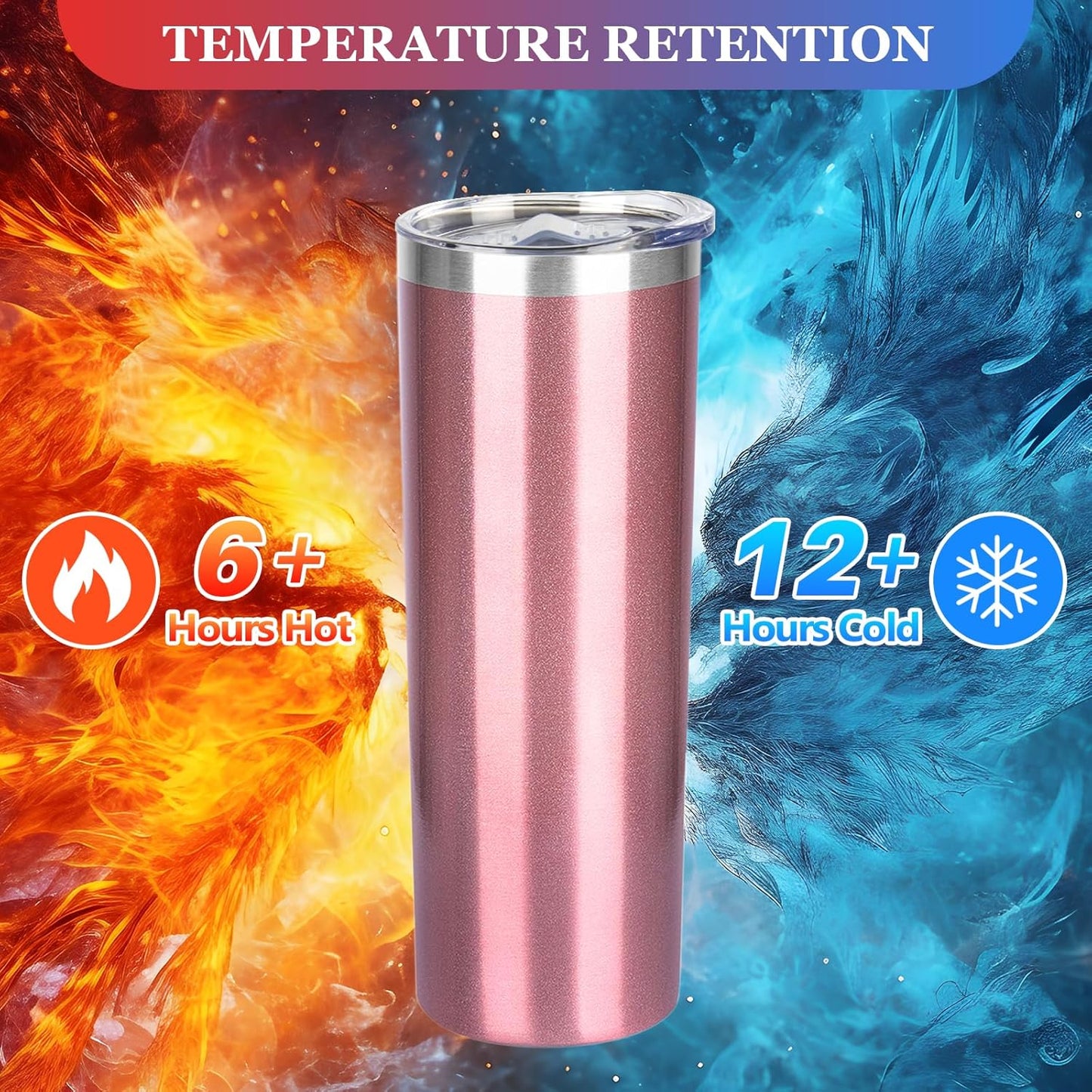 20 oz Skinny Tumblers with Lid and Straw,Stainless Steel Vacuum Insulated Tumbler Cup Double Wall Travel Coffee Mug, Thermal Water Tumbler for Hot and Cold Drinks(Rose Gold,1)