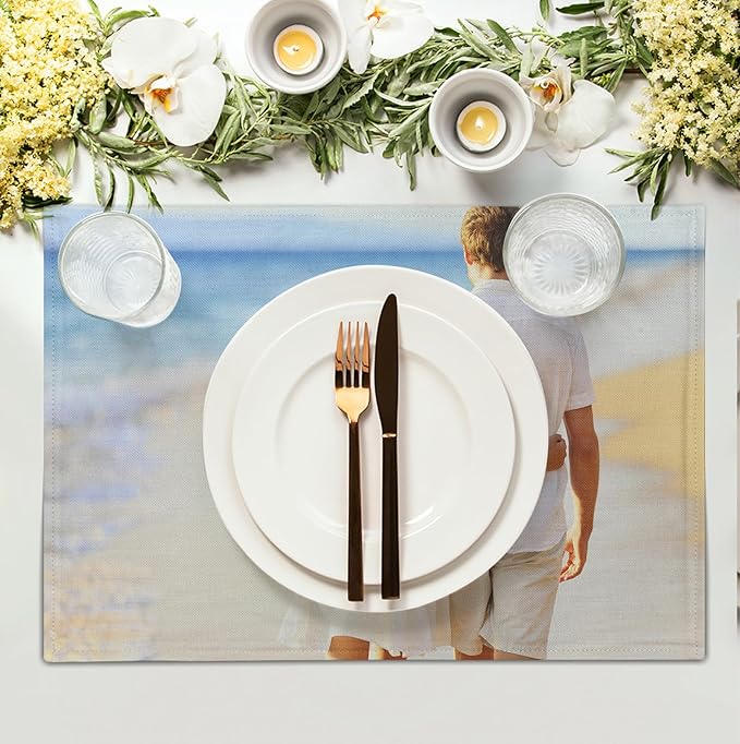 Custom Placemats with Picture Text Set of 4 Personalized Photo Place Mats for Dining Tables 12x18 Inch Customized Image Heat Resistant Non Slip Washable Linen Table Mat