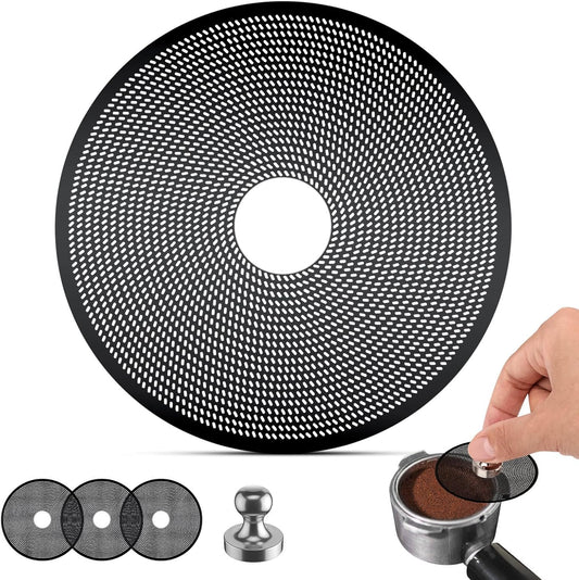 3 Pcs 58mm Espresso Puck Screen with Round Hole in the Middle - 0.2mm Ultra Thin Espresso Puck, Stainless Steel Reusable Coffee Filter, Suitable for La Marzocco/Gaggia (Black)