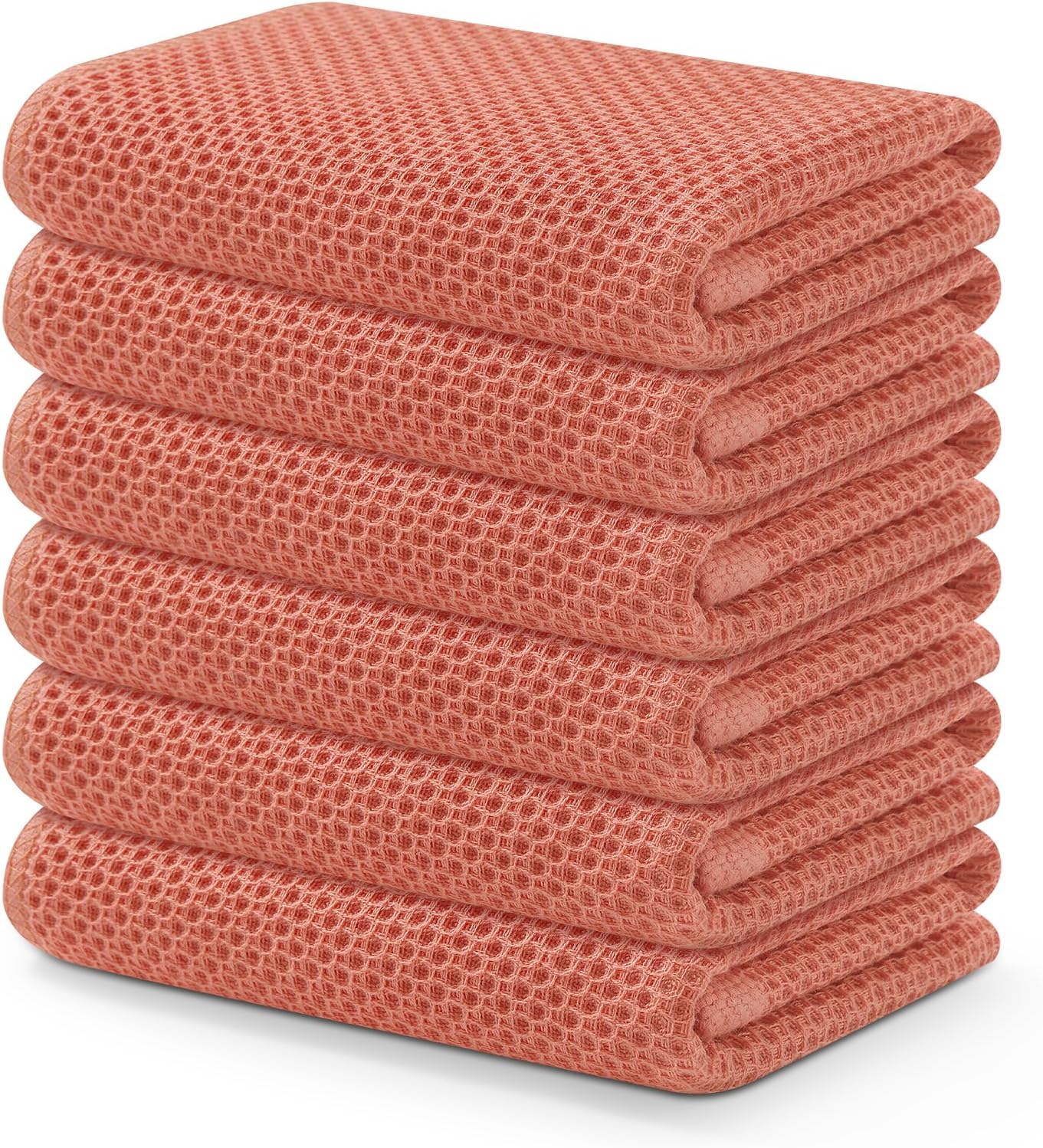 Kitinjoy 100% Cotton Waffle Weave Kitchen Towels, 6-Pack Super Soft and Absorbent Dish Towels for Drying Dishes, Kitchen Hand Towels, 13 in x 28 in, Coral