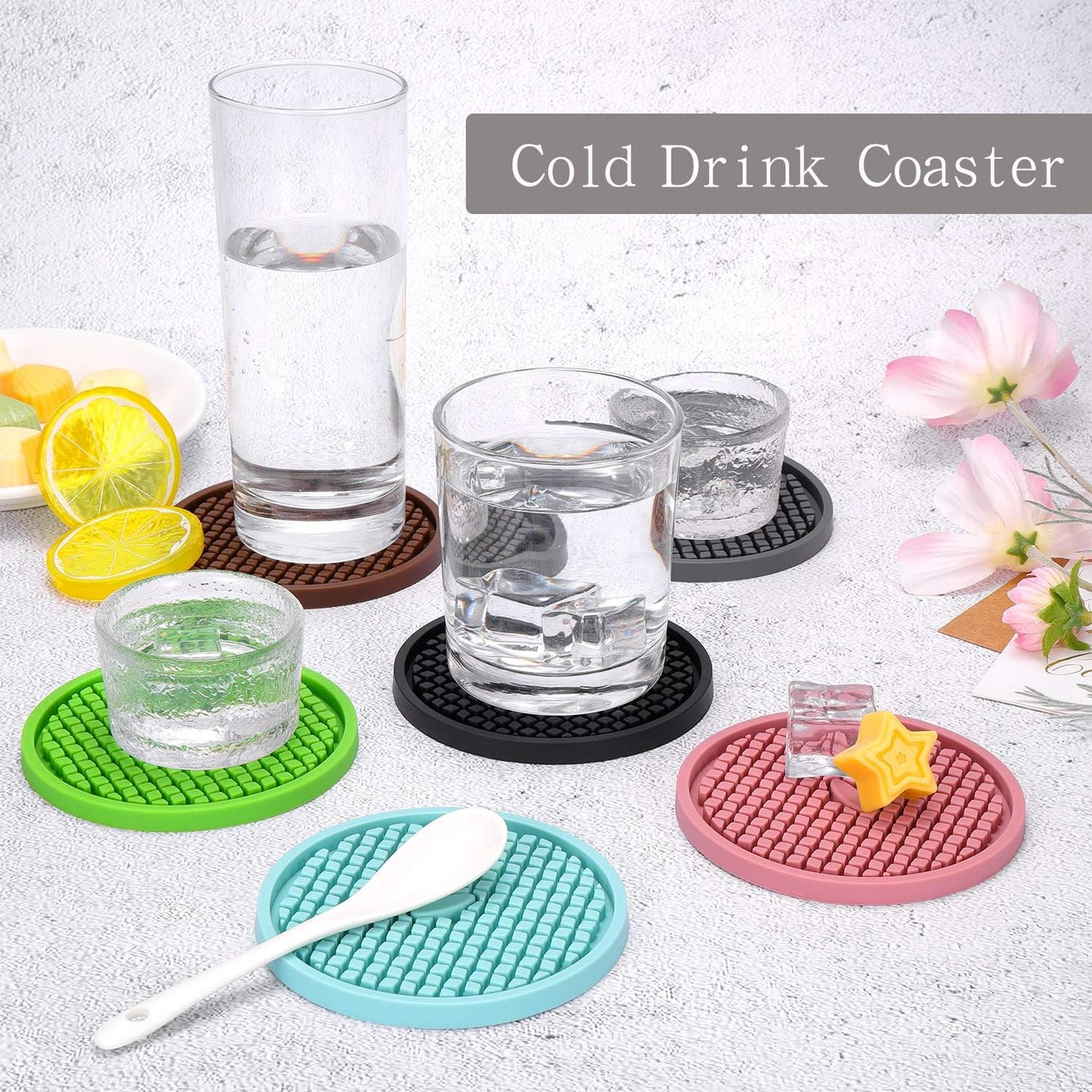 ME.FAN Silicone Coasters [6 Pack] Thickened Drink Coasters with Holder - Cup Mat - Non-Slip, Non-stick, Stay Put, Deep Tray - Prevents Furniture and Tabletop Damages(Peppermint Green)