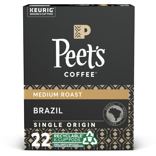 Peet's Coffee Single Origin Brazil, Medium Roast, 22 Count Single Serve K-Cup Coffee Pods for Keurig Coffee Maker