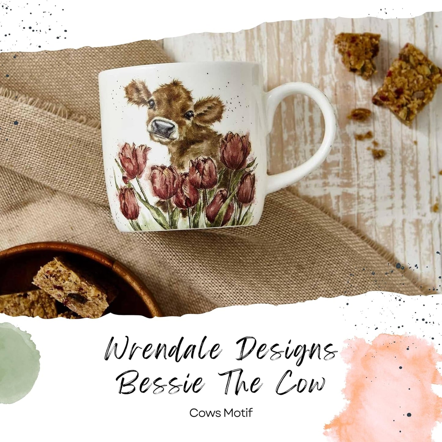 Royal Worcester Wrendale Designs Bessie Cow Mug | 14 Ounce Large Coffee Mug with Cow Design | Made from Fine Bone China | Microwave and Dishwasher Safe