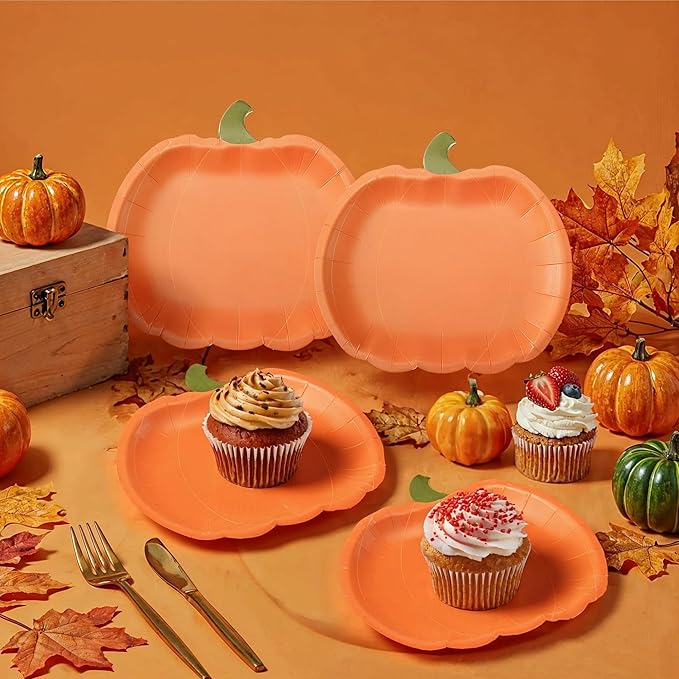 Cheerland Pumpkin Party Plates Fall Disposable Paper Plate Dessert Shaped Tableware for Summerween Birthday Baby Shower Halloween Classroom Autumn Harvest Thanksgiving Party Favor Decorations 48pcs