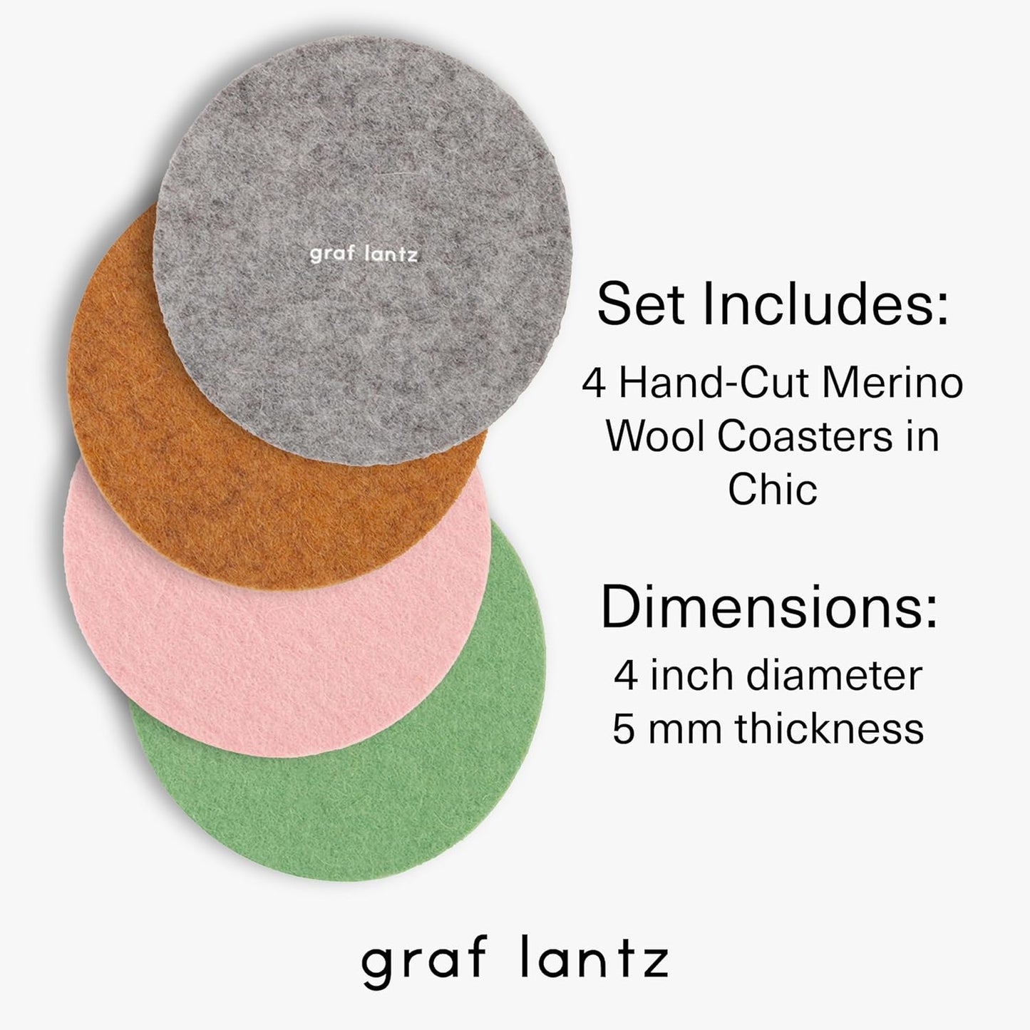 Graf Lantz - Bierfilzl Merino Wool Round Coasters Set of 4 - Chic (4" Circles) - Absorbs 30% of Weight - German Wool - Heat Resistant, Sustainable, & Reusable - Home Decor & Coffee Table Decor