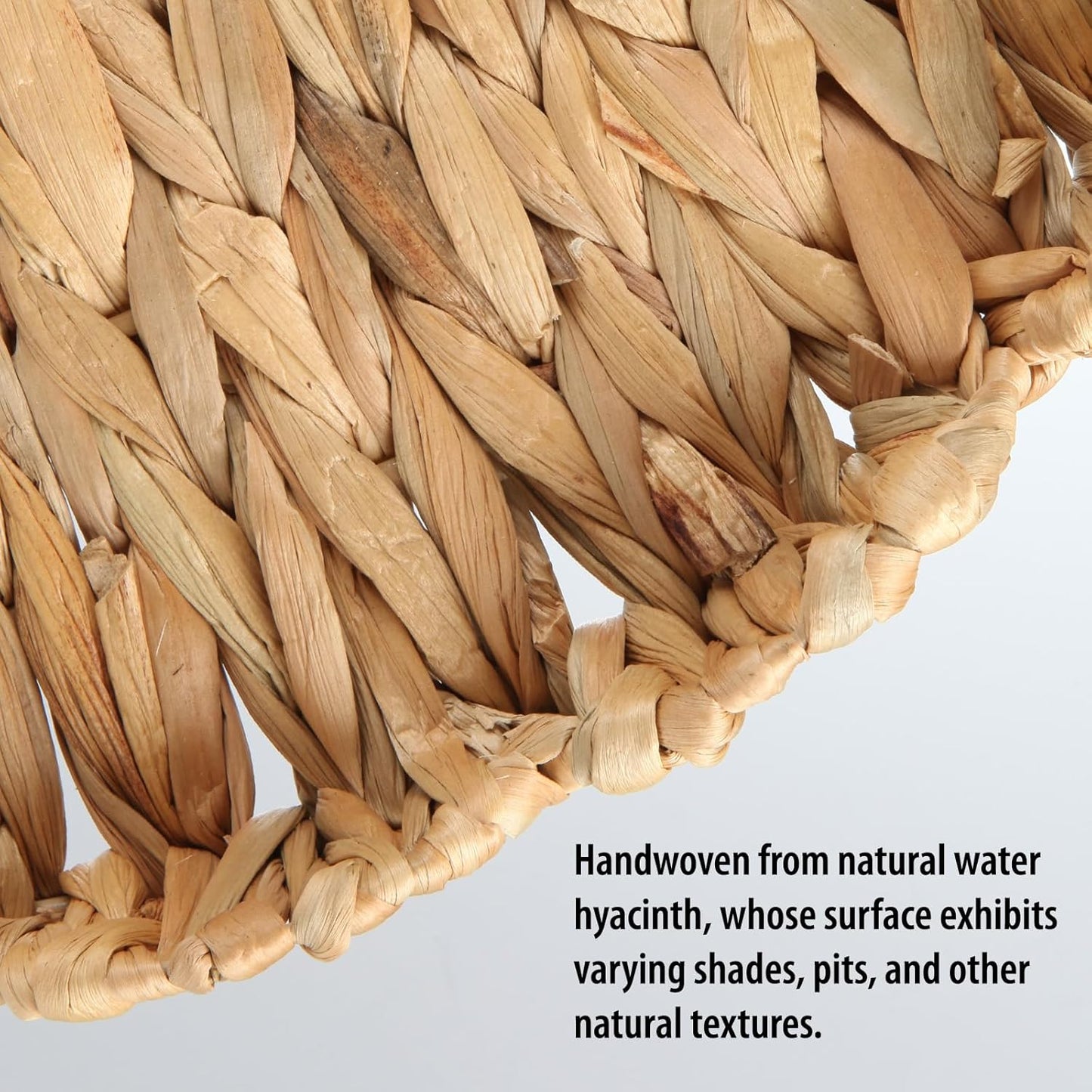 Round Ottoman Tray Large Wicker Serving Tray with Handles for Coffee Table, 20 Inch Handwoven Natural Water Hyacinth Tray Scalloped Edges