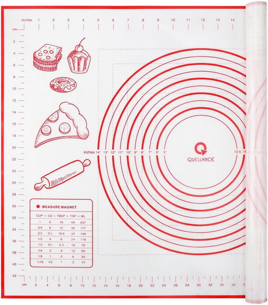 Silicone Baking Mat with Measurements, Pastry Mat for Rolling Out Dough, Kitchen Counter Mat, Red, 20" x 28", Fondant Mat/Oven Liner Mat