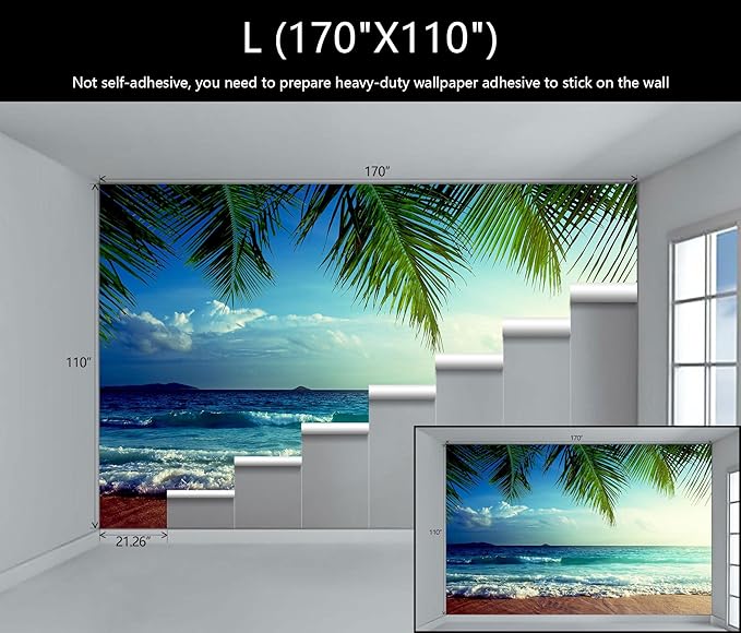WFBHUA-Large Beach Scene Wallpaper Mural Dusk Waves Wall Murals for Bathroom Living Room Bedroom(Not Peel and Stick)