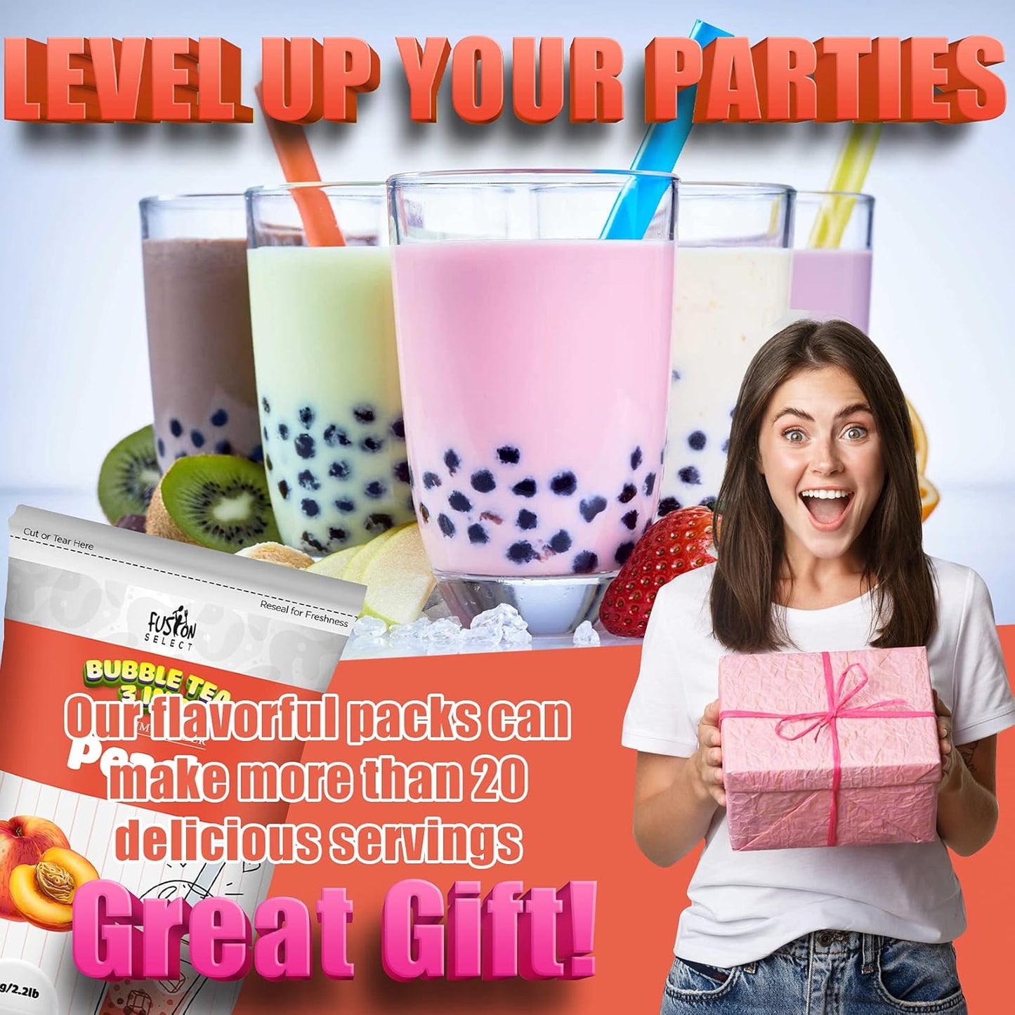 Fusion Select 2.2lb Cookie & Cream Boba Tea Powder Flavored-3-in-1 Drink Powder with Cream & Sugar - Instant Pre-Mixed Beverage for Hot or Cold Blends Yummy Frappes Bubble Tea