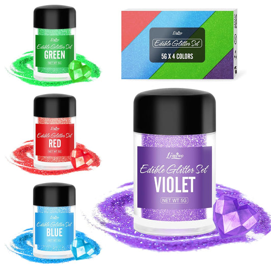 Edible Glitter - 4 Colors Edible Luster Dust Metallic Food Grade Coloring Glitter for Drinks, Baking, Cake Decorating - Edible Dust Powder Shimmer Sprinkle Powder for Icing, Wine, Chocolate, Candy