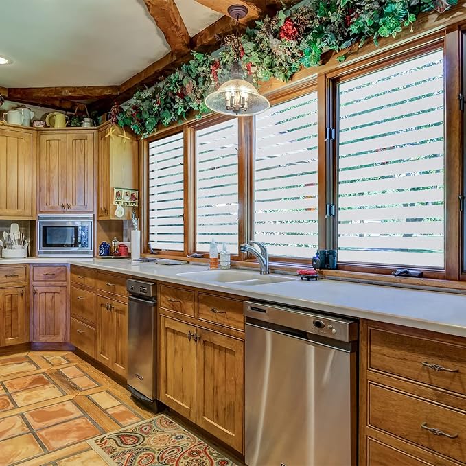 Window Privacy Film with Installation Tools, Static Cling, Anti UV, Heat Control, Ideal for Home Shower Office Glass Door (Stripes Pattern, 23.6X78.7Inch)