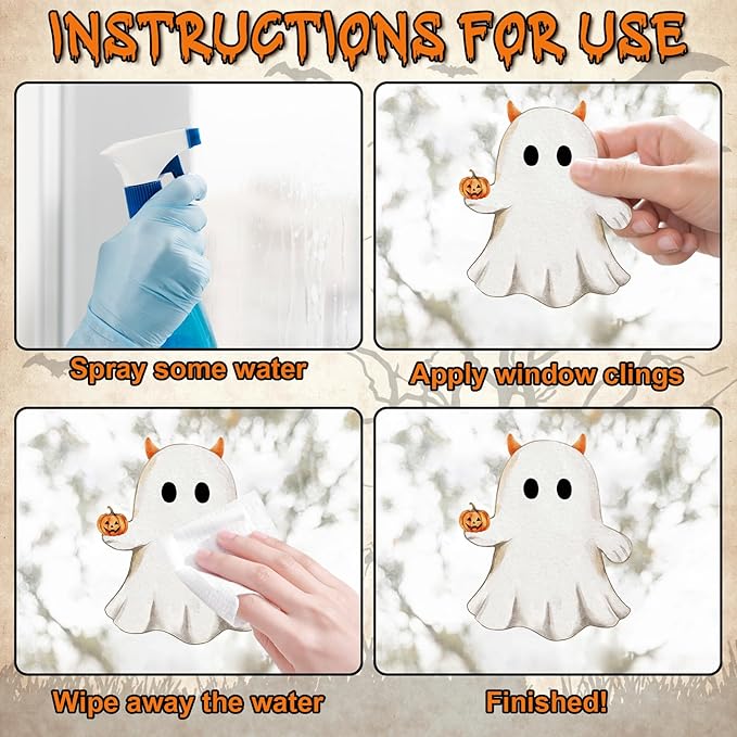 Vintage Halloween Window Clings 6 Sheets, Large Retro Spooky Ghost J-O-Lantern Pumpkin Reusable Window Decals Stickers for Home Halloween Party Decorations Supplies (Ghost)