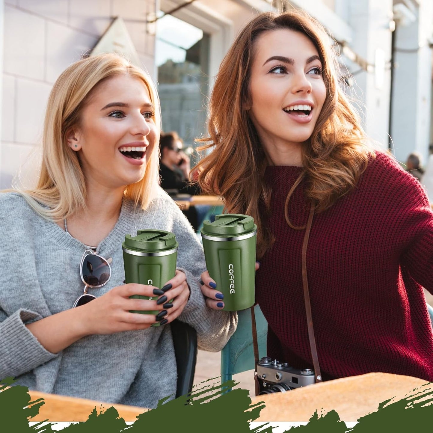 Sieral 4 Pcs 13 oz Travel Coffee Mug Insulated Reusable Coffee Cups with Leakproof Lid Stainless Steel Portable Tumbler for Keep Hot or Ice Milk Tea(Green)