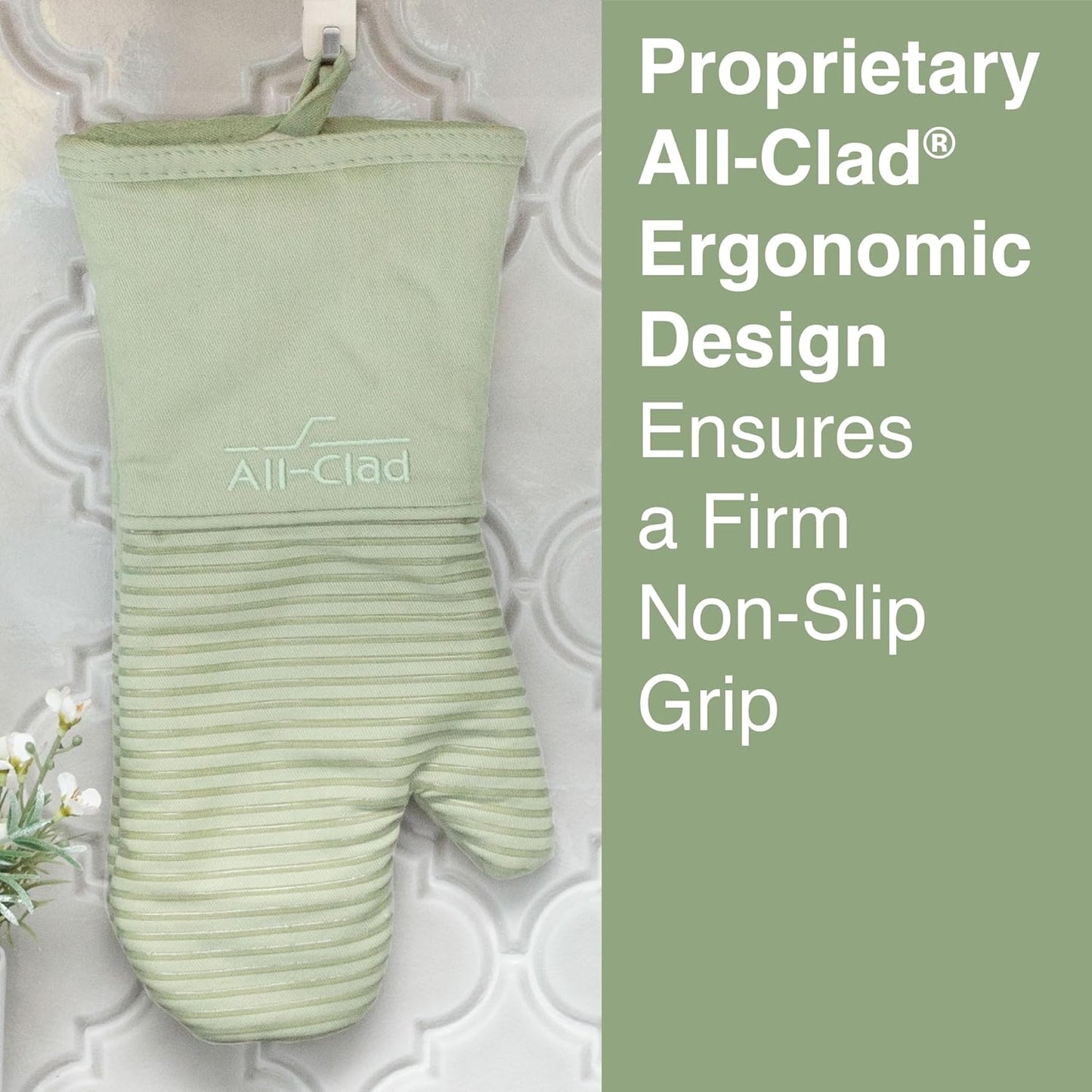 Extra Long Silicone Oven Mitts Heat Resistant 500 Degrees, 1 Pack, 14"x7" Fennel, All-Clad Kitchen Textiles